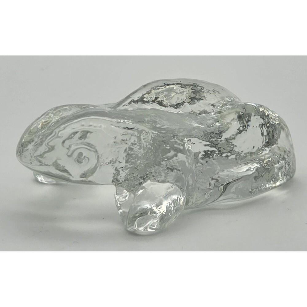 Clear Glass Frog Paperweight 3.5in Solid Art Glass Figure Desk Decor Collectible